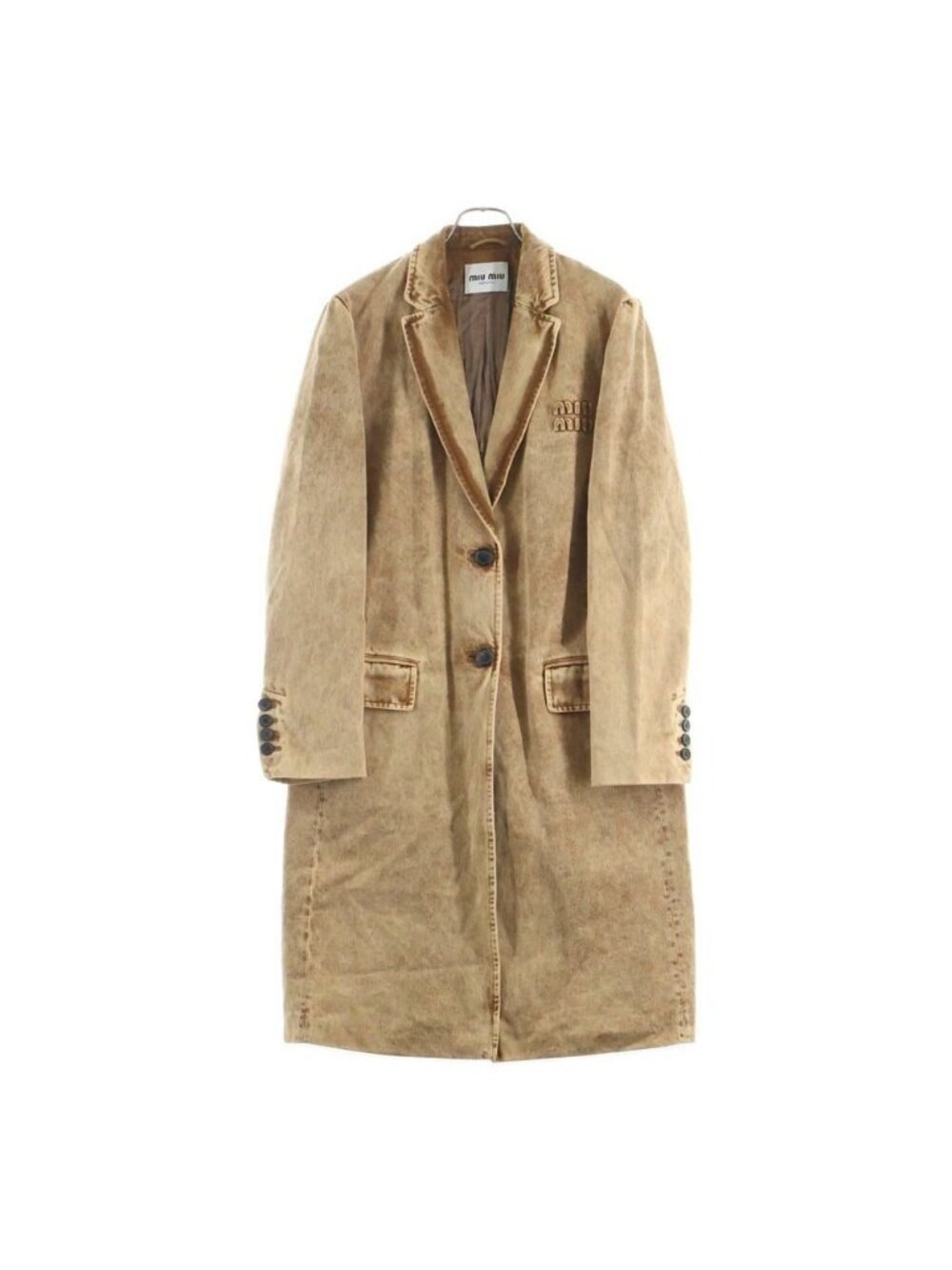 Miu Miu Logo Embossed Denim Long Coat Brown